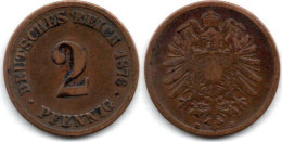 MA 24161 / Allemagne - Deutschland - Germany 2 Pfennig 1876 B TB - 2 Pfennig