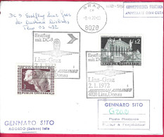 AUSTRIA - ERSTFLUG AUA MIT DC-9 - FROM LINZ TO GRAZ *2.1.1972* ON LARGE COVER - Premiers Vols