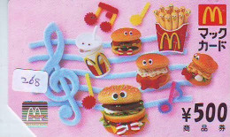 Carte Prépayée Japon * McDonald's JAPON (268) MacDonald's * McDonald's   JAPAN *  PHONECARD * TELEFONKARTE * - Publicité