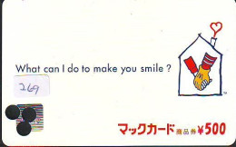 Carte Prépayée Japon * McDonald's JAPON (269) MacDonald's * McDonald's   JAPAN *  PHONECARD * TELEFONKARTE * - Publicité