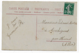 Carte Postale 5c Semeuse Vert Yv 137 Ob Griffe De Facteur B Dest Archignat Par Huriel Allier Probablement Déposé Tournée - Handstempel