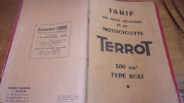 Catalogue 1951 TARIF DES PIECES DETACHEES  Cycles Motocyclettes "TERROT"  DIJON 500 CM3 TYPE RGST 32 PAGES - Transporte