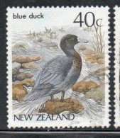 NEW ZEALAND NUOVA ZELANDA 1985 1989 1987 NATIVE BIRDS BLUE DUCK 40c USED USATO OBLITERE' - Gebraucht