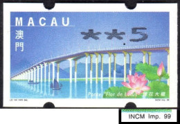 1999 China Macau ATM Stamps Lotus Flower Bridge / MNH / Nagler Automatenmarken Etiquetas Automatici Distributeur - Automaten