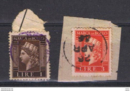 R.S.I.:  1944  MARCHE  DA  BOLLO  TURRITA  -  £. 1 + £.3  SU  FRAMMENTO - Fiscale Zegels