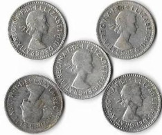 AUSTRALIE ELISABETH II, 3 Pence,     Argent , Lot De 5 Pièces  TTB - Non Classés