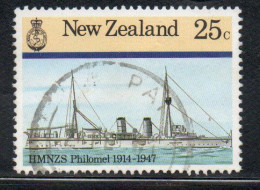 NEW ZEALAND NUOVA ZELANDA 1985 NAVY SHIPS HMNZS PHILOMEL 1914 1947  25c USED USATO OBLITERE' - Used Stamps