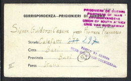 AFRIQUE DU SUD 1943: LAC D'un Prisonnier De Guerre Italien Pour Bari (Italie), Correspondance Intéressante. - New Republic (1886-1887)