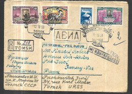RUSSIE - URSS -  TOMSK  12 10  1958 LETTRE RECOMMANDEE Par AVION Pour Port - Issol - Brieven En Documenten