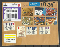 GREAT BRITAIN 2023 International Signed Air Mail Cover To Estonia W. Many Stamps (mint/unused) & Custom Declaration Form - Cartas & Documentos