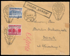 1936 POLAND EXPRESS COVER BALLON MAIL BALON SANOK 16.8.36 30GR,55GR Mi.-Nr. 313/4 - Globos