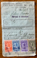 MARCA DA BOLLO TASSA DI TRASPORTO - RICEVUTA VETTORE PER CONSEGNA DA LANCIANO A S.VITO MARINA  DEL 24/4/37 - Revenue Stamps