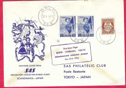 NORGE - FIRST DIRECT FLIGHT SAS FROM OSLO/FAIRBANKS/TOKYO * 21.5.54* ON SOUVENIR LARGE COVER - Cartas & Documentos