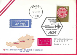 AUSTRIA - ERSTFLUG AUA - FROM INNSBRUCK/SALZBURG/WIEN *6.6.66* ON LARGE COVER - Premiers Vols