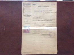2 TIMBRES FISCAUX SUR DOCUMENT  Procès Verbal  *5 Francs & 30 Francs  CASABLANCA  Maroc  ANNÉE 1947 - Timbres-taxe