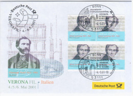 Germany 2001 FDC VERONAFIL Stamp Exhibition Albert Lortzing, Composer Music Musik, Giuseppe Verdi, Verona Italy, Bonn - 2001-2010