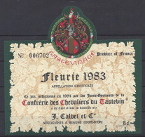 ETIQUETTE - FLEURIE 1983 Tasteviné - Sélection CONFRERIE Des CHEVALIERS Du TASTEVIN - Beaujolais