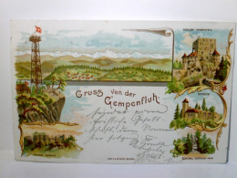 Gempenfluh. Gruss Von Der.., Schweiz. Alte Ansichtskarte / Lithographie Farbig, Gel. 1898. 6 Ansichten : Blick - Gempen