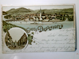 Diessenhofen. Gruss Aus.., Schweiz. Alte Ansichtskarte / Lithographie Farbig, Gel. 1898. 2 Ansichten : Blick ü - Diesse