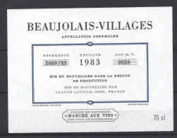ETIQUETTE - BEAUJOLAIS VILLAGES 1983 - Claude Laville - Beaujolais