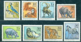 1975 ZOO,macaw,Orangutan,ibex,hippopotamus,Tiger,seal,zebra,Rhinoceros,DDR,2030,MNH - Rhinocéros