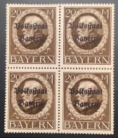 Mi 133 IA **/* Gepr Bauer BPP Guter Friedensdruck 2x Postfrisch/MNH, Bayern 1919 20M Volksstaat Viererblock - Neufs