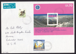 New Zealand: Airmail Cover To USA, 1988, 3 Stamps, Souvenir Sheet, Exhibition, Mountains, Rare Real Use (traces Of Use) - Lettres & Documents