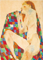 Egon Schiele - Nu Féminin Sur Couverture Bariolée - Schiele