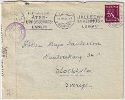 FINLAND - 1941 - Censored Cover From HELSINKI To Stockholm, Sweden Franked 2.75Mk - Covers & Documents