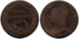 MA 24532  /  5 Centimes An 8 Sur An 5 BB B/B+ - 1792-1804 Eerste Franse Republiek