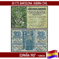 C0508.1# España 1937. 50 Cts. Barcelona. Serie A (F) TUR#304 - 1-2 Pesetas