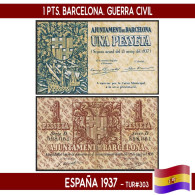 C0568.1# España 1937. 1 Pts. Barcelona. Serie D (F) TUR#303 - 1-2 Pesetas
