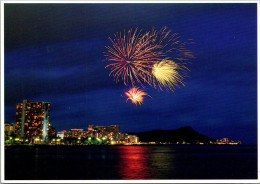 Hawaii Waikiki Night Sky With Fireworks - Oahu