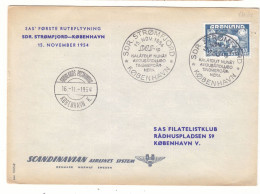 Groenland - Lettre De 1954 - Oblit SDR Stromfjord - 1 Er Vol Stromfjord Kobenhavn - Valeur 90 € En .....2005 - Storia Postale