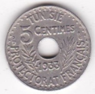 Protectorat Français 5 Centimes 1933 , Cupro Nickel, Petit Module, Lec# 92 - Tunisia