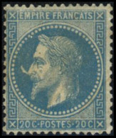 ** N°29Bb 20c Bleu, Type II à La Corne - TB - 1863-1870 Napoléon III Lauré