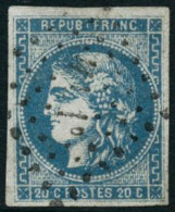 Obl. N°46Ad 20c Bleu Outremer, Type III  R1 Infime Pelurage - B - 1870 Emission De Bordeaux