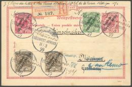 DSWA 1a,2,3 BRIEF, Khanrivier, 11.3.1899, Handschriftlich Auf Wanderstempel I, 6 Abschläge Auf 10 Pf. Ganzsachenkarte (P - German South West Africa