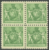 LIECHTENSTEIN 50A VB , 1921, 10 Rp. Dunkelgelblichgrün, Gezähnt L 91/2, Im Viererblock, Postfrisch, Pracht, Mi. (340.-) - Otros & Sin Clasificación