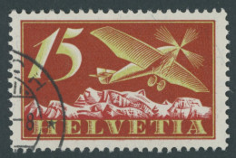 SCHWEIZ BUNDESPOST 179I O, 1923, 15 C. Flugpost Mit Abart Gebrochenes Rad, Pracht, Mi. 80.- - Sonstige & Ohne Zuordnung