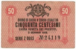 50 CENTESIMI CASSA VENETA DEI PRESTITI OCCUPAZIONE AUSTRIACA 02/01/1918 BB/SPL - Austrian Occupation Of Venezia