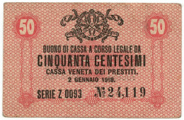 50 CENTESIMI CASSA VENETA DEI PRESTITI OCCUPAZIONE AUSTRIACA 02/01/1918 BB/SPL - Ocupación Austriaca De Venecia