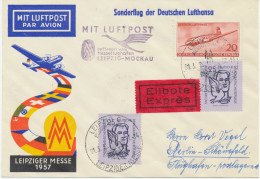 DDR 1957 Leipziger Frühjahrs-Messe Deutsche Lufthansa Ost Ersttag-Sonderflug „LEIPZIG - BERLIN“ Als Eilbote-/Expresss-Bf - Luchtpost