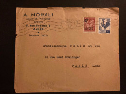 LETTRE A MORALI TP IRIS 1F50 Surchargé 2F ALGERIE + COQ D'ALGER 4F OBL.MEC.26 JUIL 47 ALGER RP Pour La FRANCE - 1944 Hahn Und Marianne D'Alger