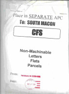 Etiquette De Signalement Collée Au Courrier Par Le Centre De Tri Pour Traitement Spécifique - Ema Neopost De Huntsville - Storia Postale