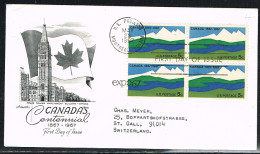 EXP L17 - ETATS-UNIS N° 1090 Bloc De 4 Sur FDC CANADA Centenaire - 1961-1970