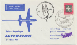 DDR 27.2.1959, Leipziger Frühjahrs-Messe INTERFLUG Messe-Erstflug „BERLIN – KOPENHAGEN“ (HLIII/1) - Posta Aerea