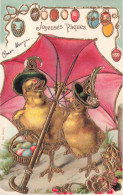 FANTAISIES -Deux Oiseaux Sous Un Parapluie - Colorisé - Carte Postale Ancienne - Dressed Animals