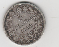 -  MONNAIE 5 FR 1833 W LOUIS PHILIPPE I ROI DES FRANCAIS En Argent Poids 25 Grammes - Other & Unclassified