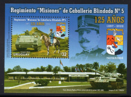 URUGUAY 2022 (Militar, Tanks, Tiran Ti 67, T-55, Armored Vehicles, M113, Winged Horses, Hills, Coat Of Arms) - 1 Block - Sonstige (Land)